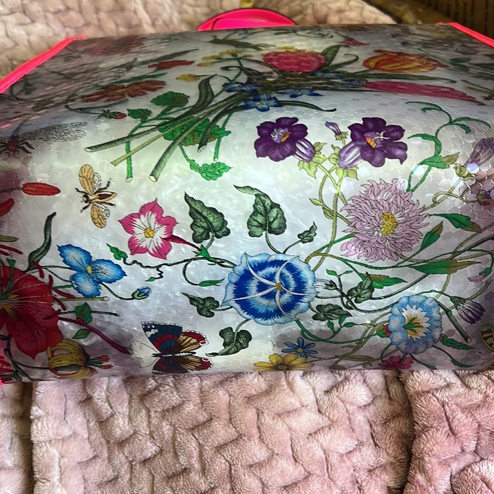 Gorge Gucci Vinyl floral printed Flora tote bag with pink leather trim/handles - Picture 8 of 12